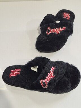 FOCO Black 'Cougars' Fuzzy Slide Sandals - Women's Cozy Slip-Ons Size Women M